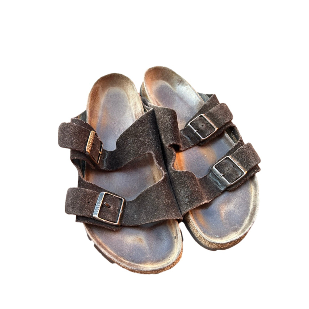 Vintage Birkenstock Arizona Sandals Sz 43 Floppy Suede Dark Brown Germany